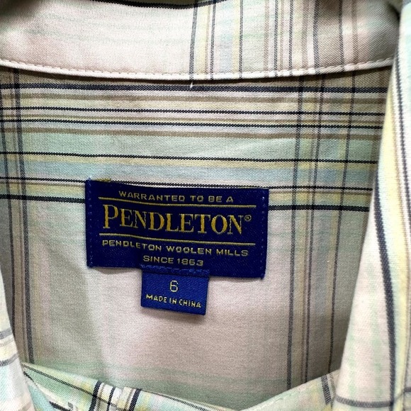Pendleton Button‎ Up Blouse Top Women 6 Green Plaid Long Sleeve Pockets Cotton - Picture 3 of 12